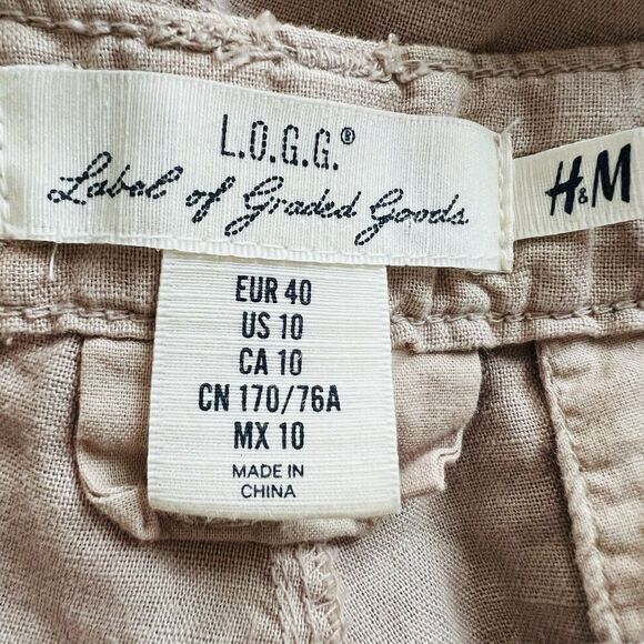 H&M L.O.G.G. Label of Graded Goods Tan Linen Blend Bootcut Pants Tall Size 10 - Picture 8 of 10